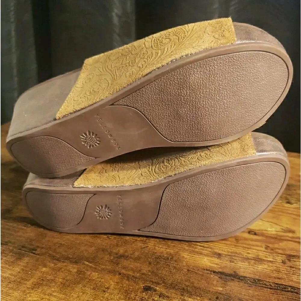 Yellow Box Women's Size 7 Redding Wedge Sandals Platform Heels Leather Suede Tan - Picture 8 of 8